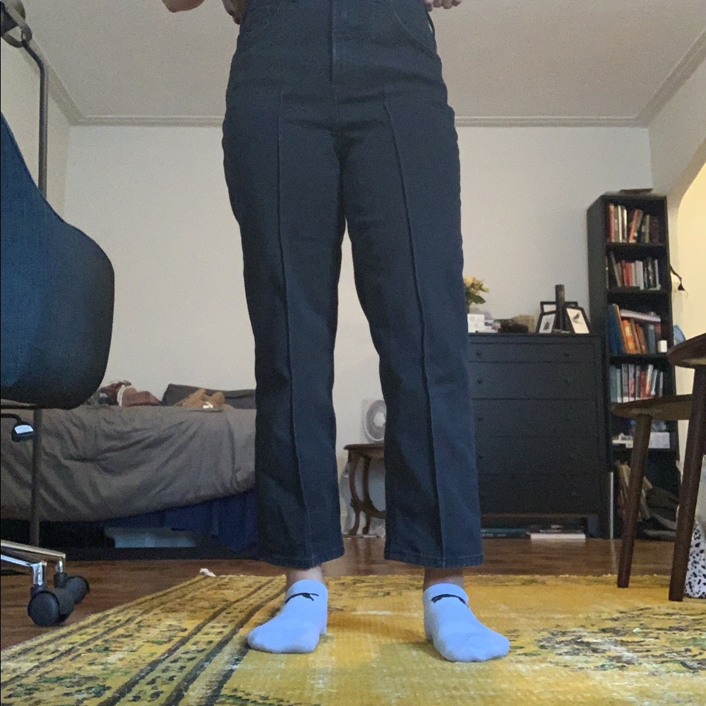 Express petite High waisted seamed straight jeans